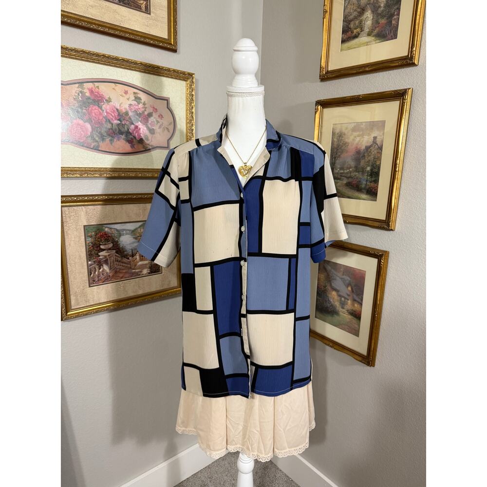 Blue Block Button Up - Picture 2 of 5